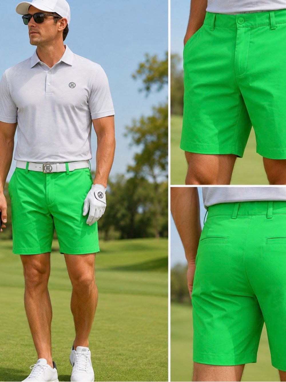 G/FORE Men's Golf Shorts Bright Neon Green Performance Stretch Size 33 Luxury